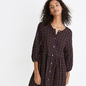 Madewell Plaid Flannel Raglan Button-Front Shirt Dress Size S